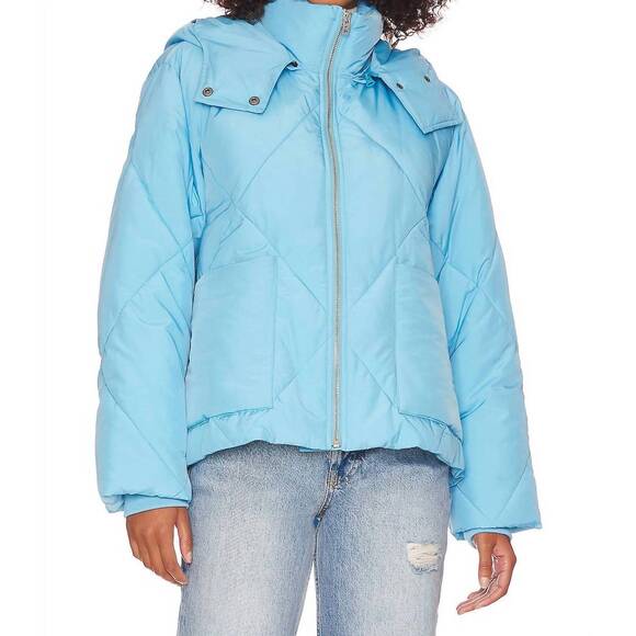 NEW FREE PEOPLE emmy swing puffer jacket in capri blue